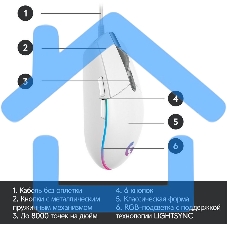 Мышь проводная Logitech G102 LIGHTSYNC белый, 8000 dpi, USB, кнопки - 6