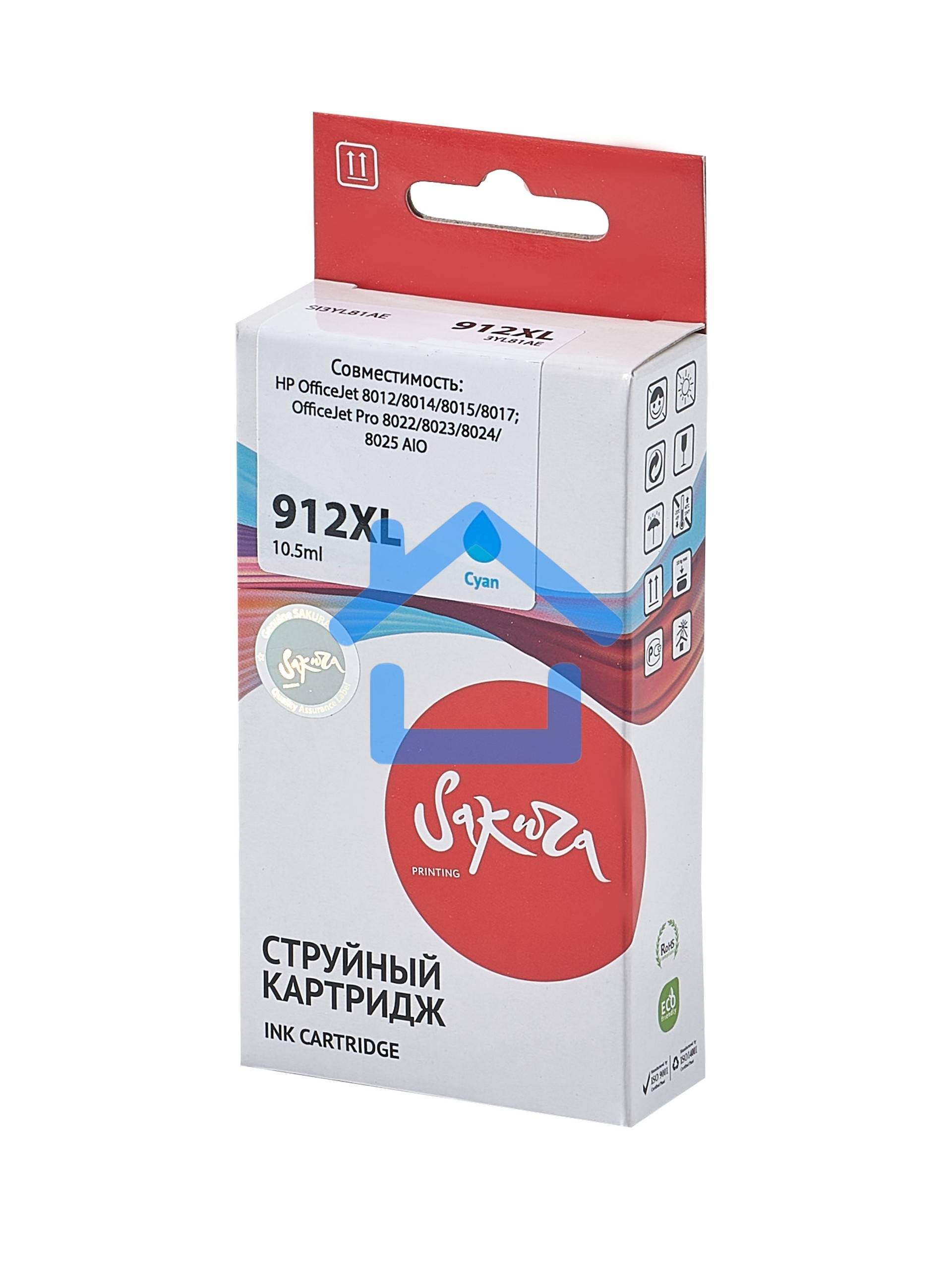 Струйный картридж Sakura 3YL81AE (№912XL Cyan) для HP, голубой, 10,5 мл., 825 к.