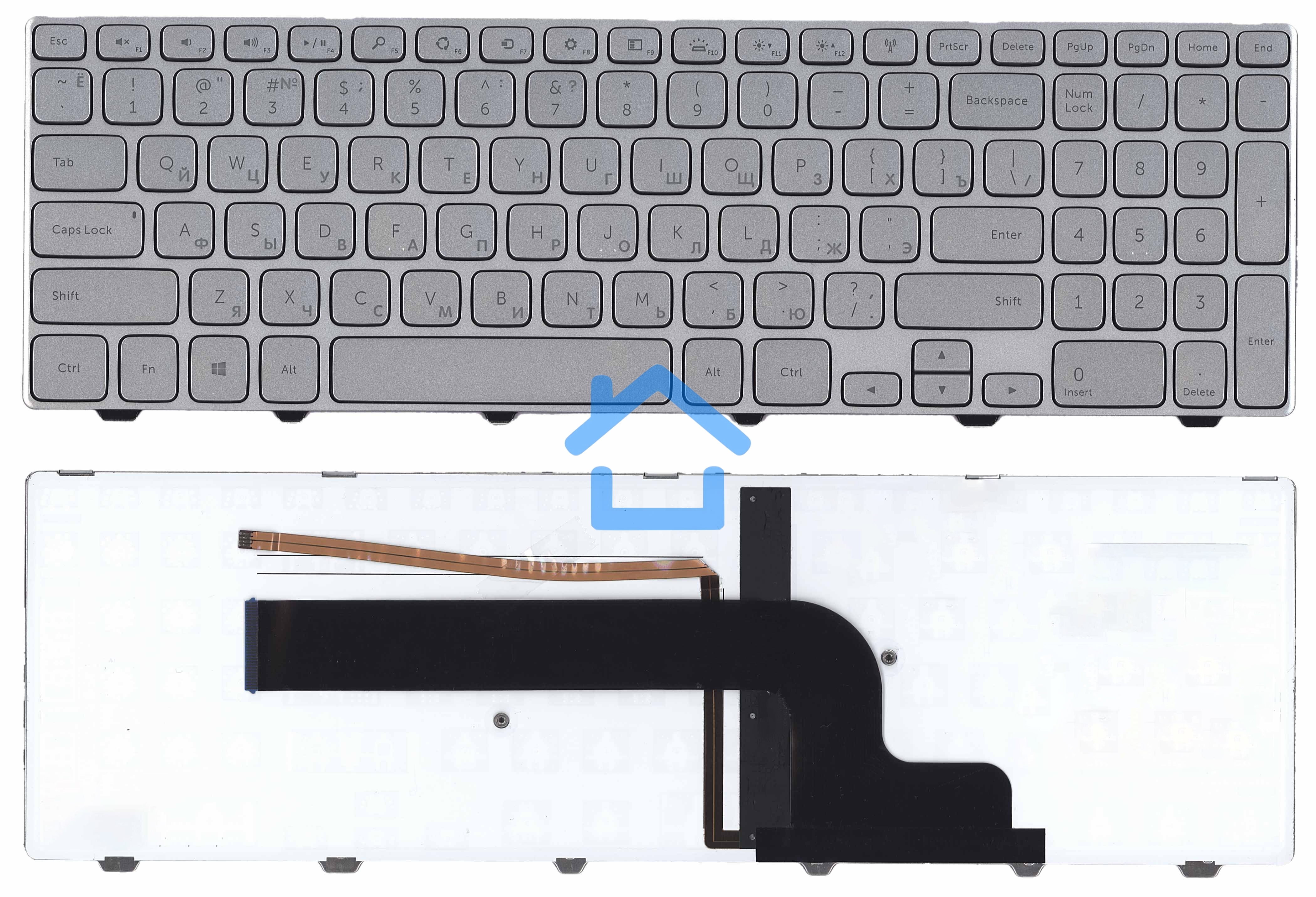 Клавиатура для ноутбука Dell Inspiron 15-7000 7537 серебристая с подсветкой