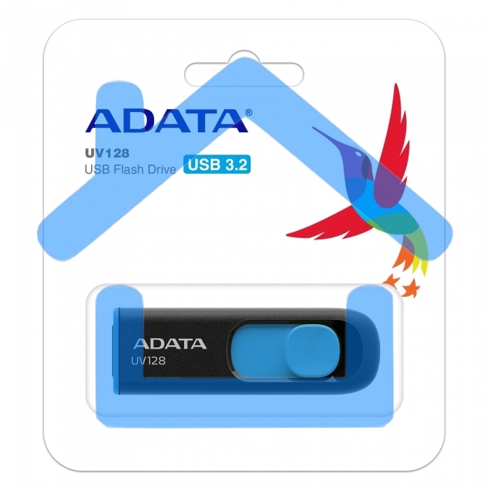 Флешка USB ADATA UV128 (AUV128-64G-RBE), 64 Gb, USB 3.0, R/W 100/30, черный/синий