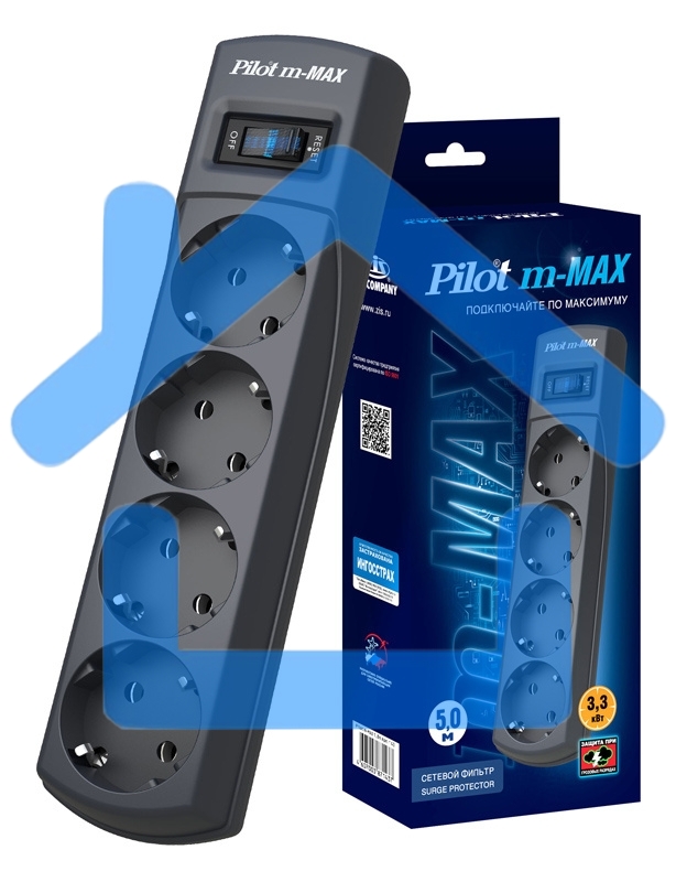 Сетевой фильтр Pilot m-MAX 5м (4 розетки) серый (коробка)