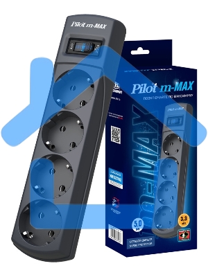 Сетевой фильтр Pilot m-MAX 5м (4 розетки) серый (коробка)