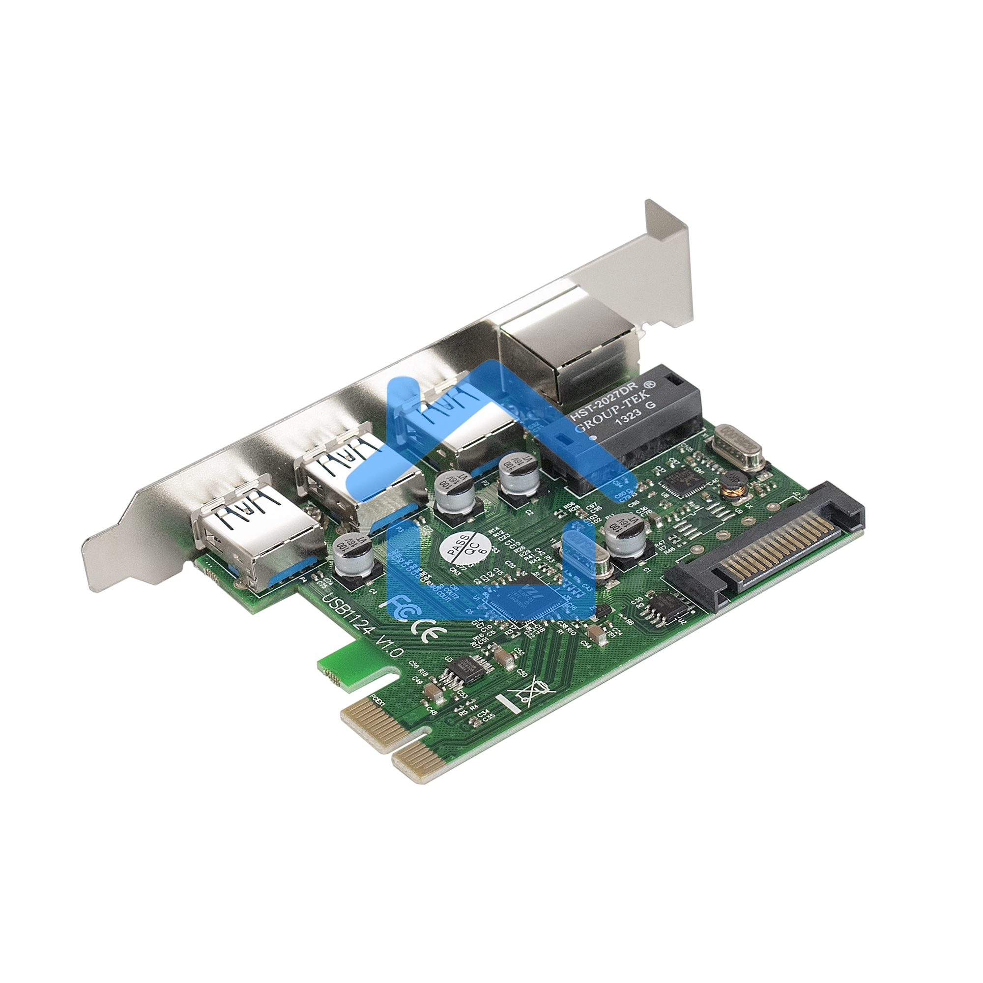 Контроллер сетевой ExeGate EXE-361 PCI-E 2.0, 3*USB 3.0 ext + LAN UTP 1000Mbps, раз.доп.пит.OEM)