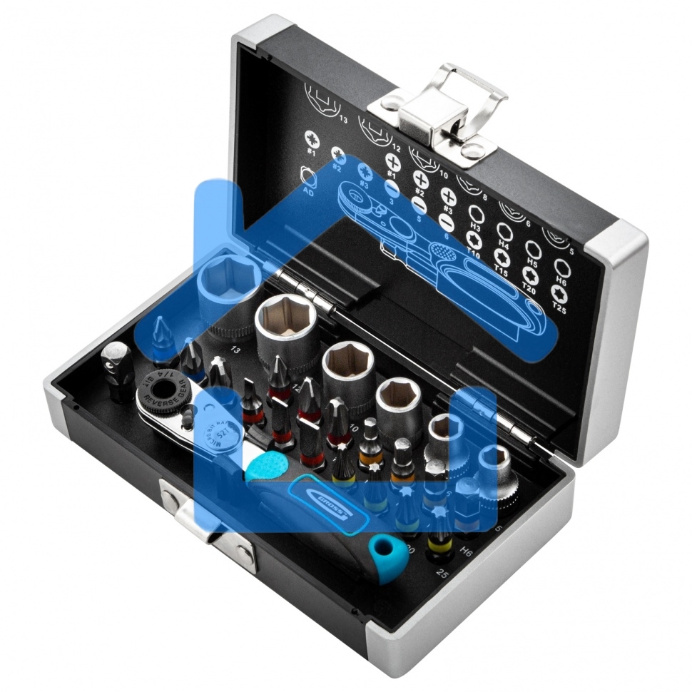 Набор бит и торцевых головок 1/4