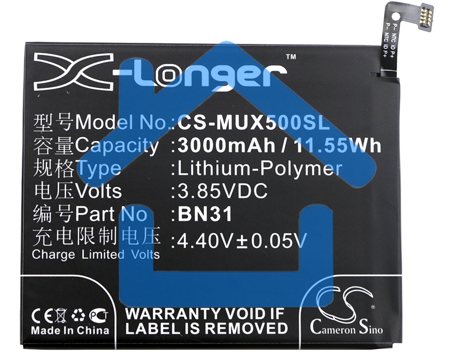Аккумулятор CameronSinoCS-MUX500SL BN31 для Xiaomi 5X, MDE63.85V / 3000mAh / 11.55Wh