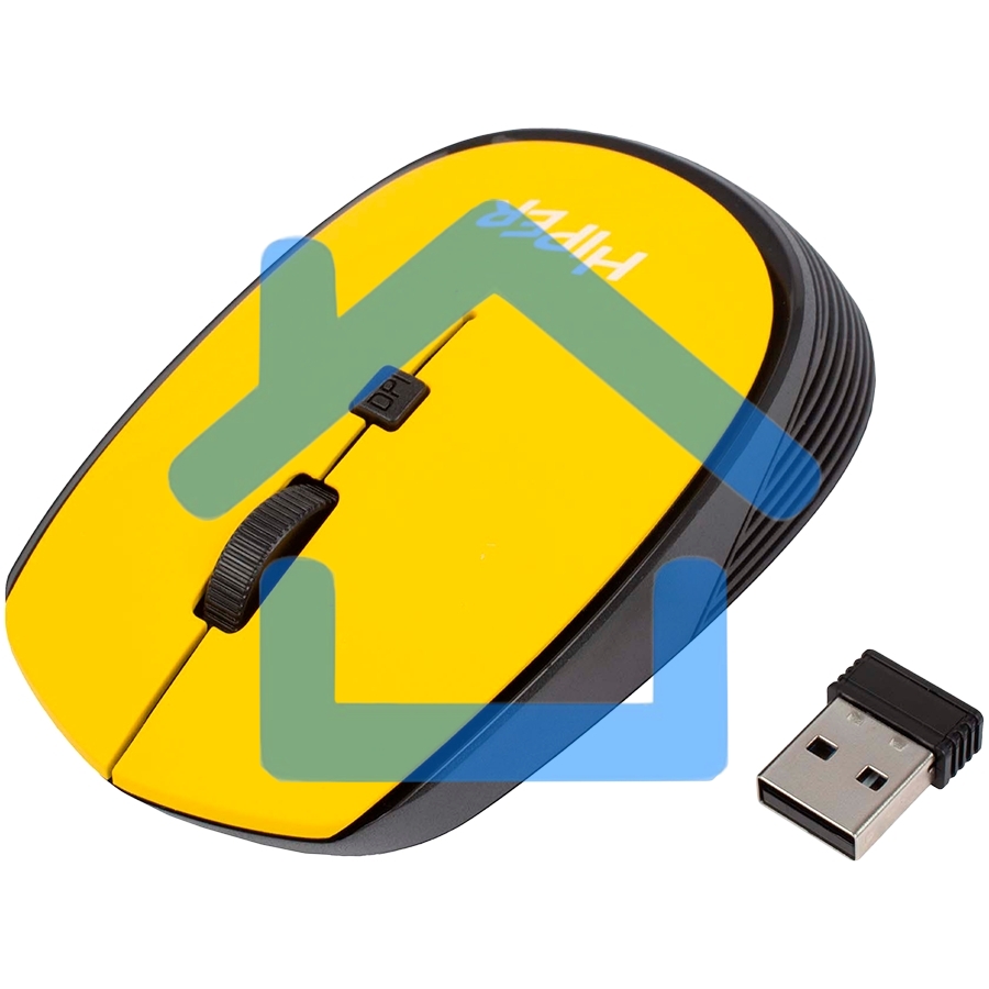 Мышь беспроводная HIPER HOMW-085 желтый, 1600 dpi, радиоканал, USB, кнопки - 4