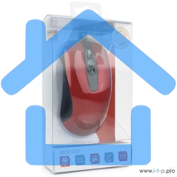 Мышь проводная Gembird MOP-400-R красный, 1000 dpi, USB, кнопки - 3