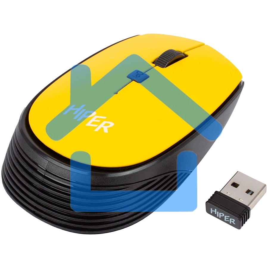 Мышь беспроводная HIPER HOMW-085 желтый, 1600 dpi, радиоканал, USB, кнопки - 4