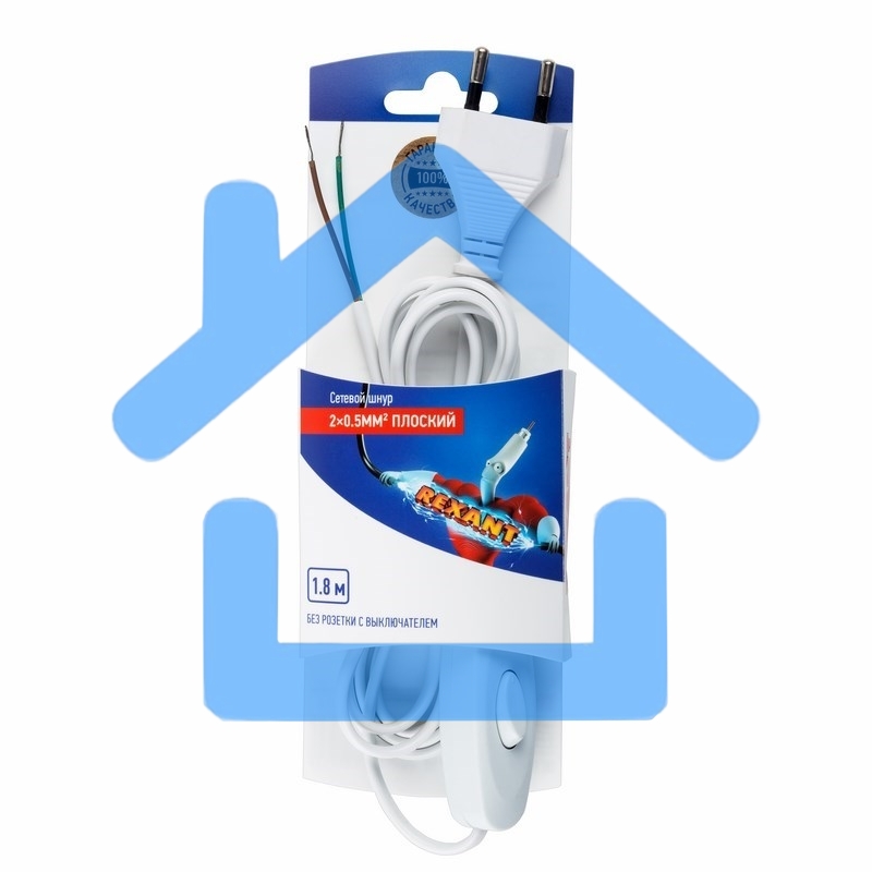 Шнур сетевой 1.8М с выключателем без розетки белый Rexant