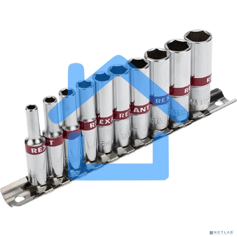 Набор удлиненных торцевых головок Rexant 1/4, шестигранные, CrV, 10 шт., 4-13 мм