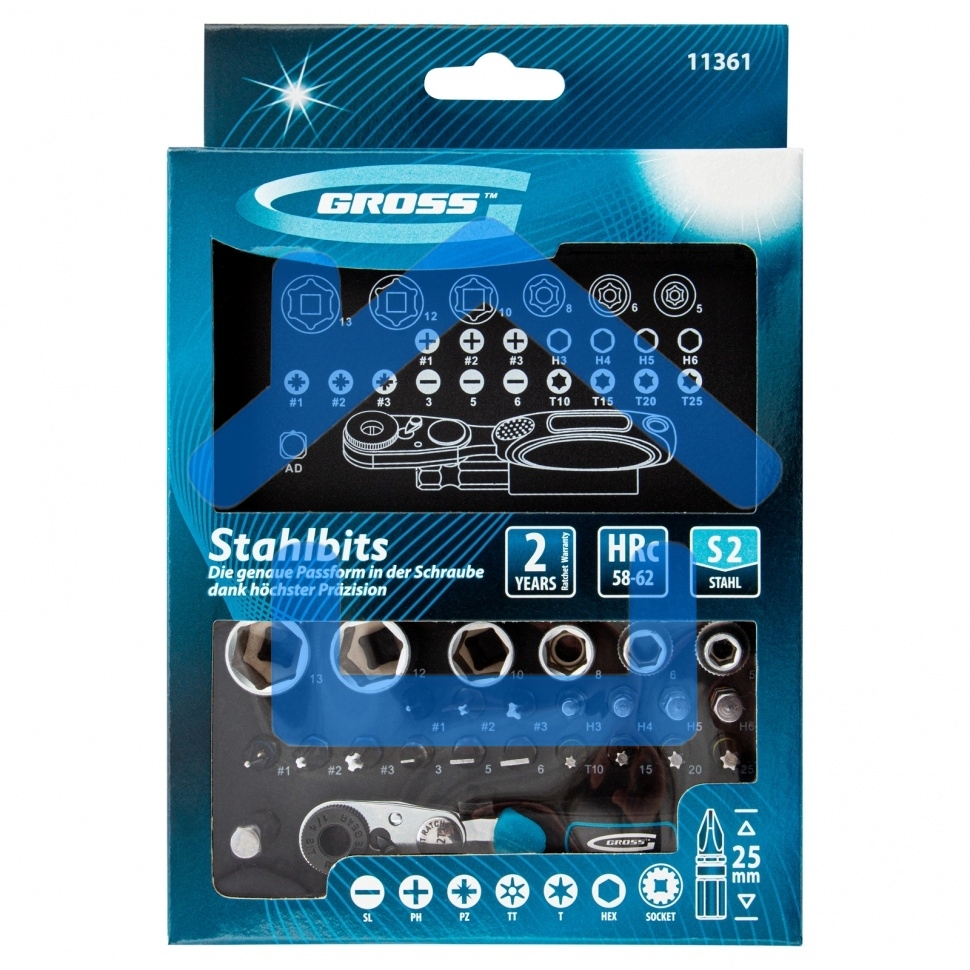 Набор бит и торцевых головок 1/4