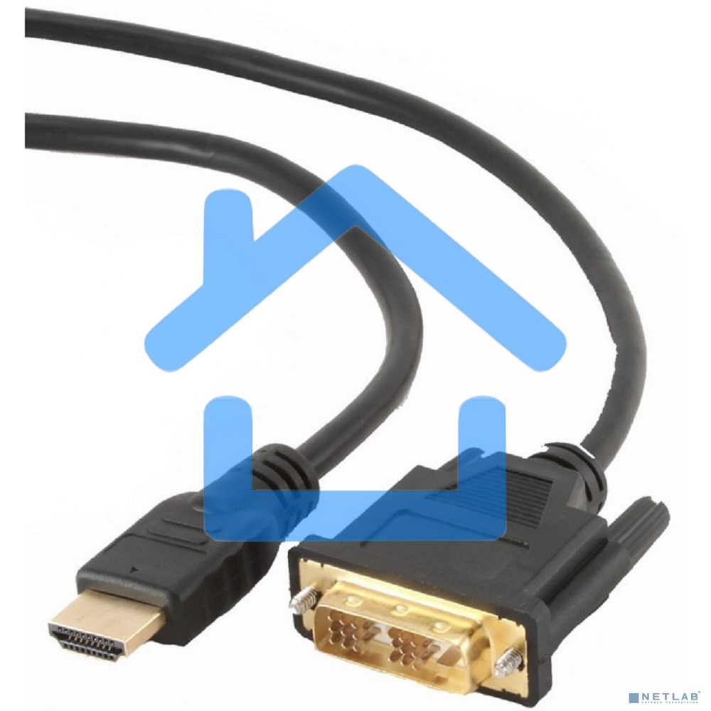 Кабель HDMI-DVI Cablexpert CC-HDMI-DVI-0.5M, 19M/19M, single link, медь, позол.разъемы, экран, 0.5м, черный, пакет