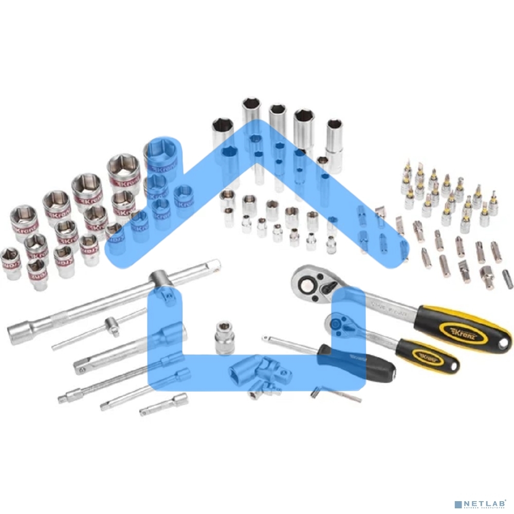 Набор инструментов, 1/2, 1/4, CrV, пластиковый кейс, 94 предмета KRANZ