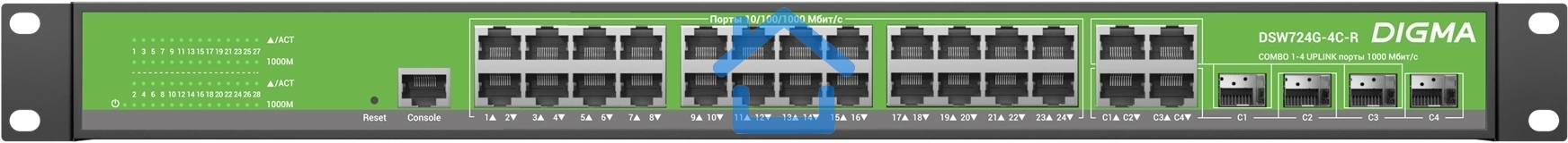 Коммутатор Digma DSW724G-4C-R (L2+) 24x1Гбит/с 4xКомбо(1000BASE-T/SFP) управляемый