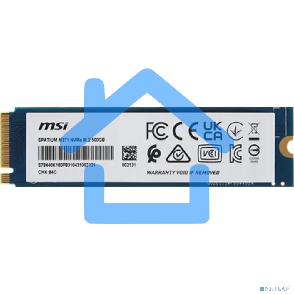 Накопитель SSD MSI 500Gb SPATIUM M371 M.2(22x80мм), NVMe, PCIe 3.0 x4, 3D TLC, R/W 2200/1150, IOPs 60 000/200 000, TbW 110, DWPD 0.12