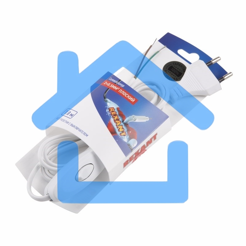 Шнур сетевой 1.8М с выключателем без розетки белый Rexant
