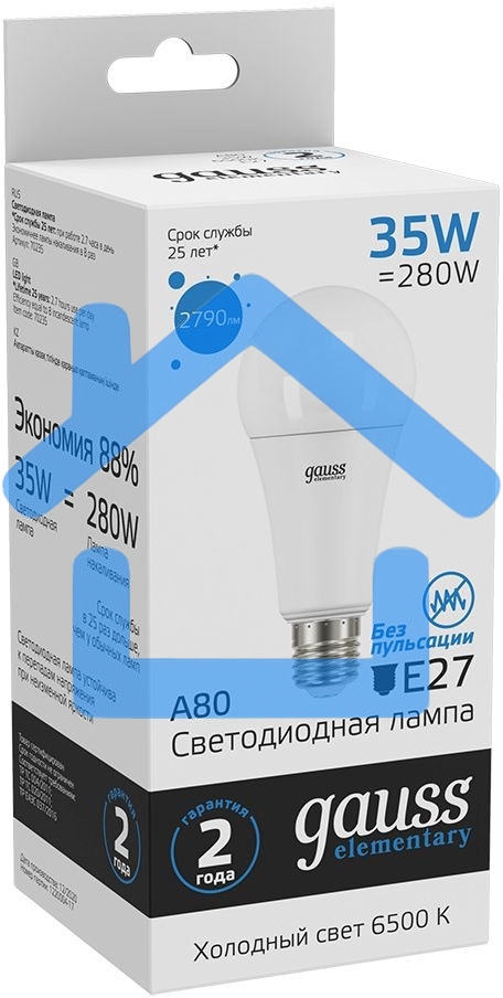 Лампа светодиодная LED Elementary A67 35Вт E27 6500К Gauss 70235