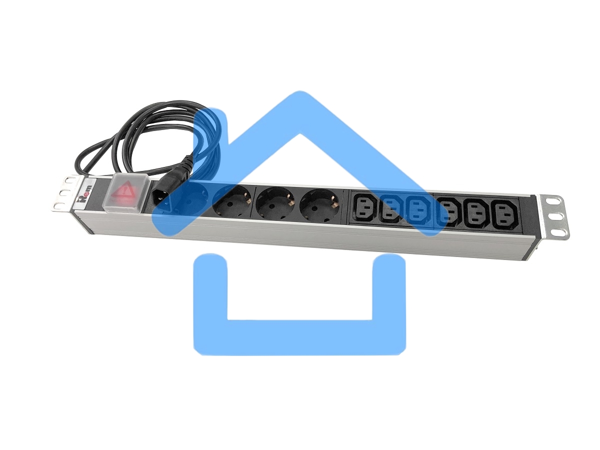 Блок розеток Rem-10 с выкл., 4 Sсhuko, 6 IEC 60320 C13, 10 A, алюм., 19