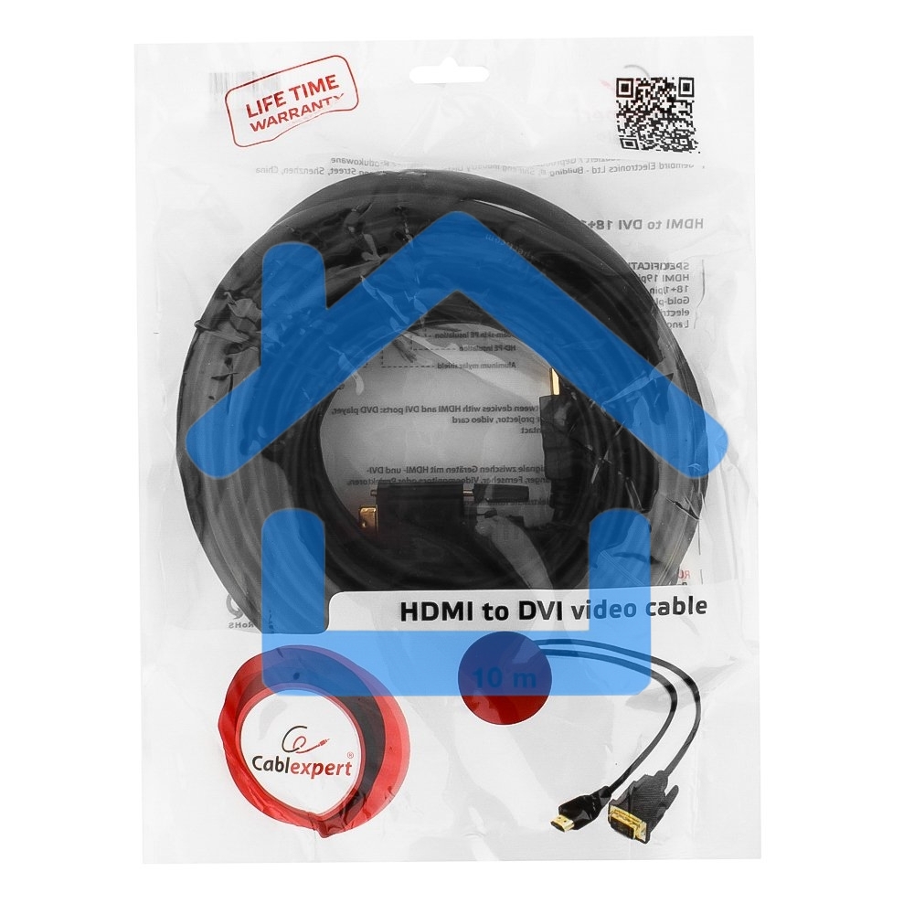 Кабель HDMI-DVI Cablexpert CC-HDMI-DVI-10MC, 19M/19M, single link, медь, позол.разъемы, экран, 10м, черный, пакет