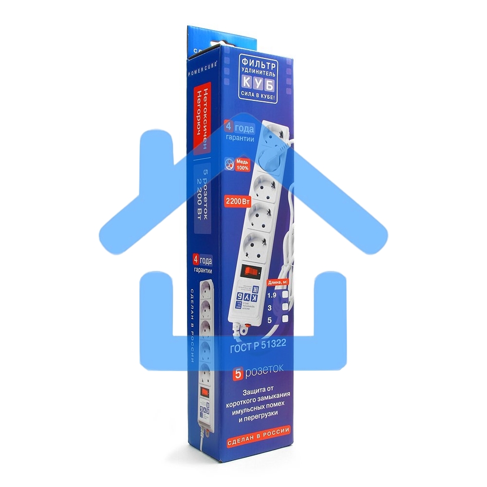 Сетевой фильтр Powercube SPG-B-10-WHITE 3м (5 розеток) белый (коробка)