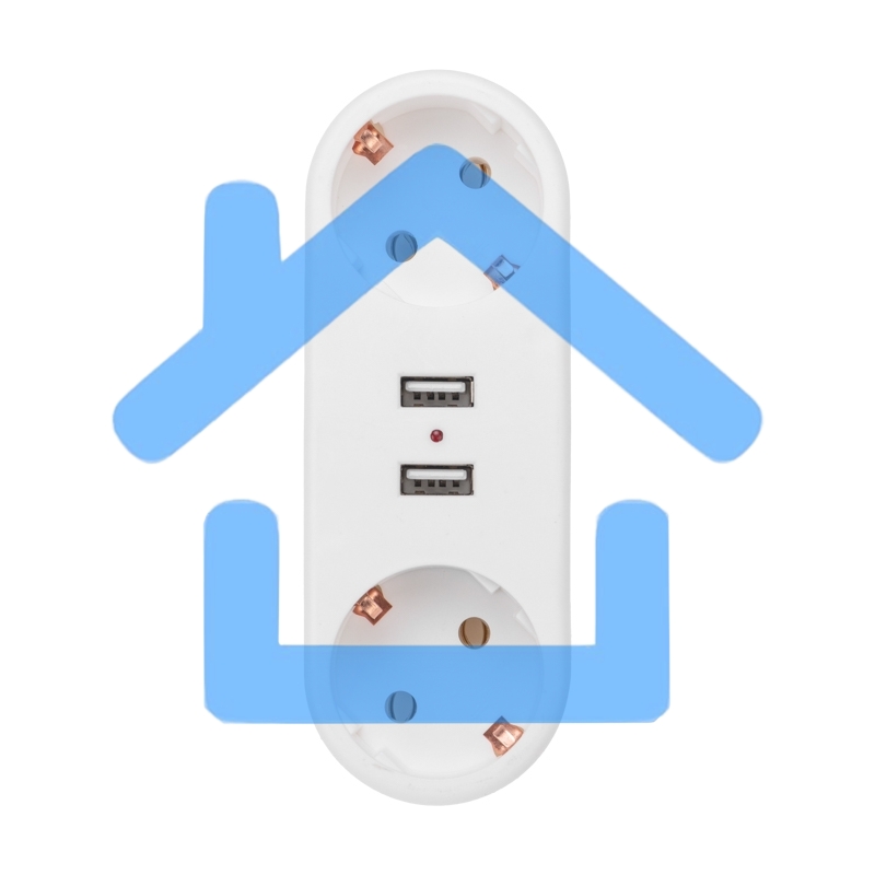 Двойник электрический линейный 16 А с заземлением + 2 USB-порта, 2,4 А, белый Rexant