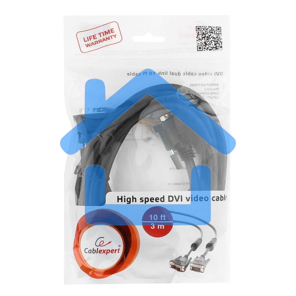 Кабель Кабель DVI-D dual link Gembird/Cablexpert, 25M/25M, 3.0м, черный, экран, феррит.кольца, пакет (CC-DVI2-BK-10)