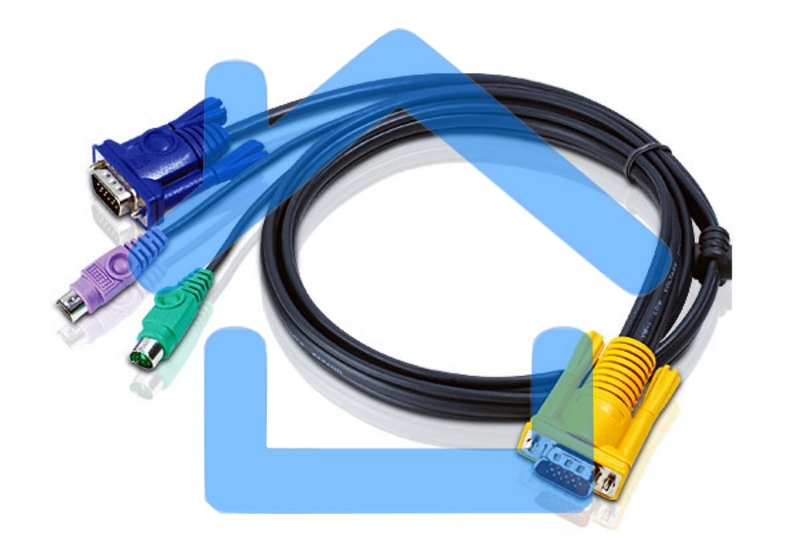 Кабель ATEN KVM Cable 2L-5203P Кабель для KVM: 2*PS/2(m)+DB15(m) (PC) -на- SPHD15(m) (KVM), 3м