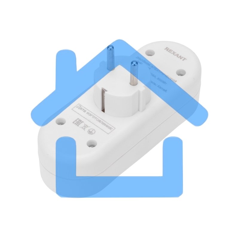 Двойник электрический линейный 16 А с заземлением + 2 USB-порта, 2,4 А, белый Rexant