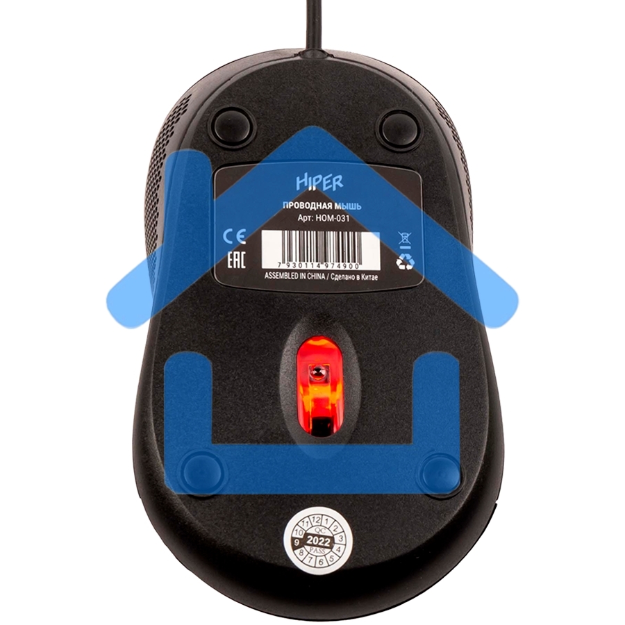 Мышь проводная HIPER HOM-031 черный, 1000 dpi, USB, кнопки - 3