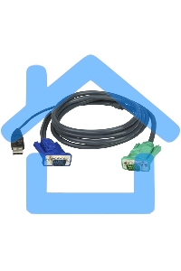 Шнур, мон+клав+мышь USB ATEN, SPHD15=>HD DB15+USB A-Тип, Male-2xMale, 8+4 проводов, опрессованный, 3 метр., черный, (2L-5203U)