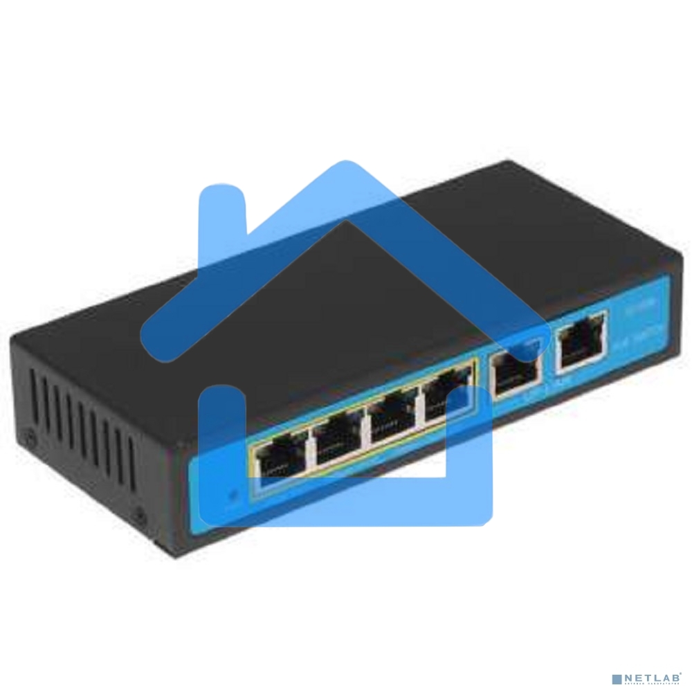 Коммутатор PoE 4 порта 10/100Mbps SWP-7504POE/2P 4xPoE+1xUplink RJ45, IEEE 802.3af, мощность 15.4 Вт на порт, БП 52В/1.25А, настенный крепеж в ком