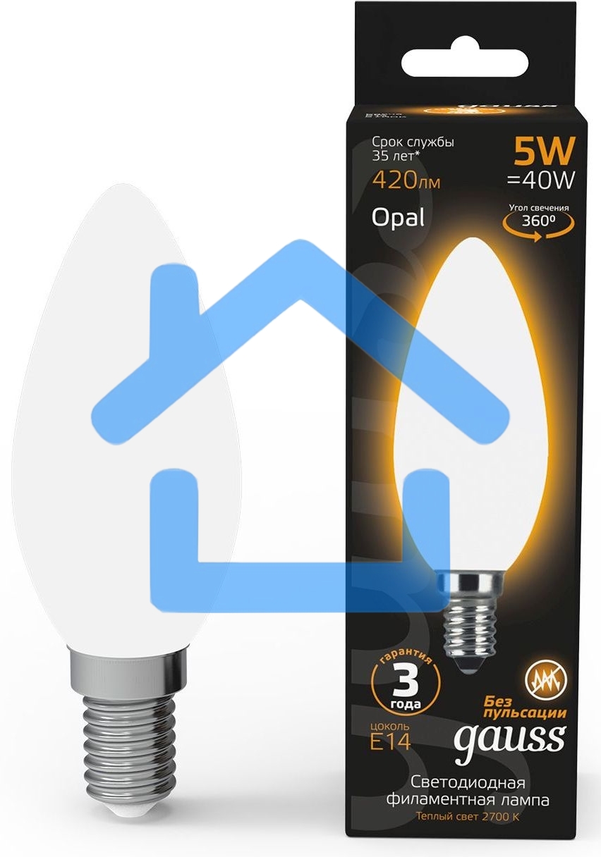 Лампа светодиодная Filament Свеча E14 5Вт 2700К OPAL Gauss 103201105