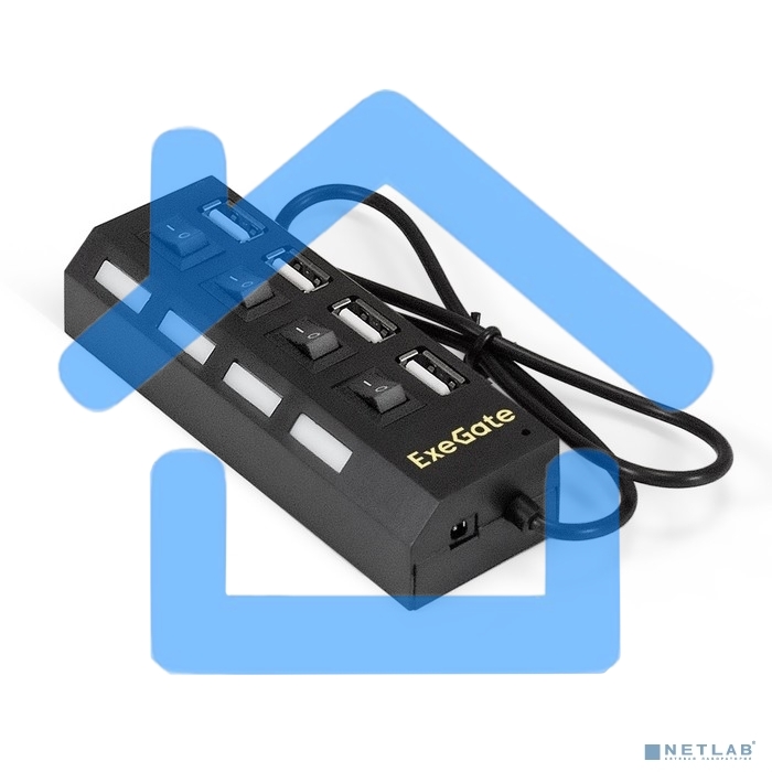 Хаб USB (концентратор) ExeGate EX293977RUS DUB-42SW (кабель-адаптер USB2.0 --> 4xUSB2.0, кнопки включения/отключения для каждого порта, Plug&Play, черный)