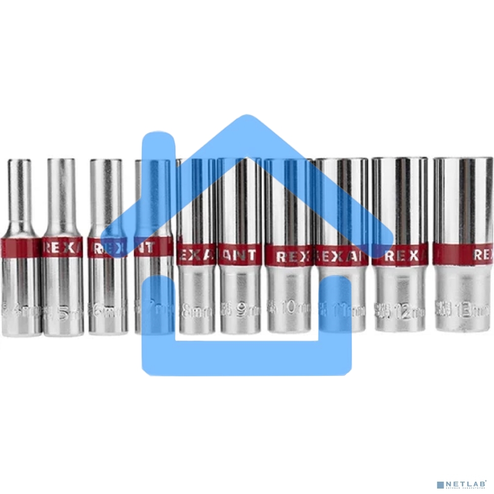 Набор удлиненных торцевых головок Rexant 1/4, шестигранные, CrV, 10 шт., 4-13 мм