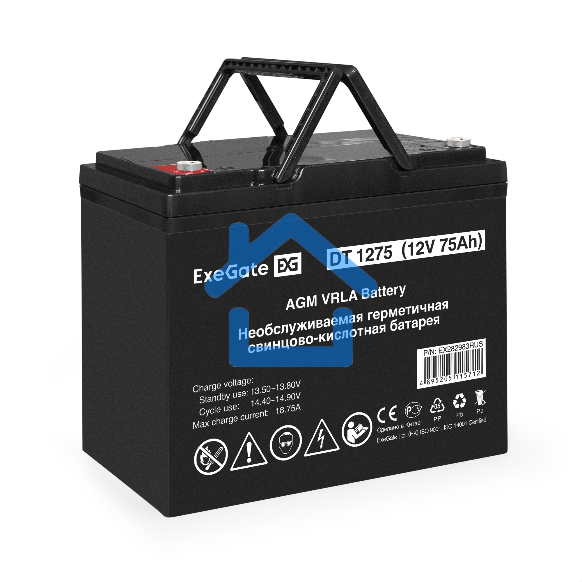 Аккумуляторная батарея ExeGate DT 1275 (12V 75Ah, под болт М6)