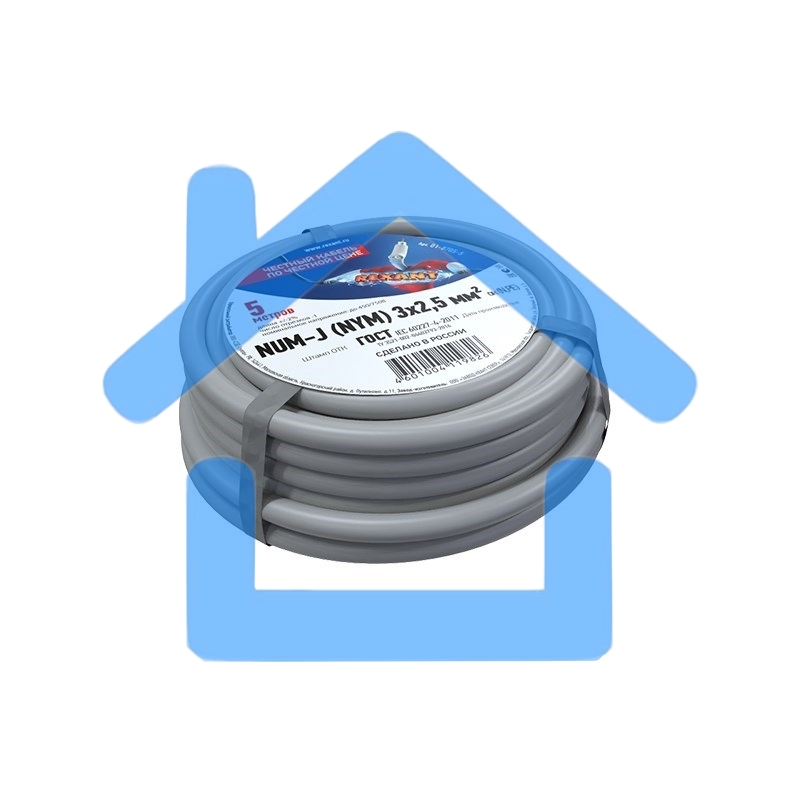 Кабель силовой медный NUM-J 3x2,5 мм², длина 5 метров, ГОСТ 31996-2012, ТУ 3520-015-38229892-2015 Rexant