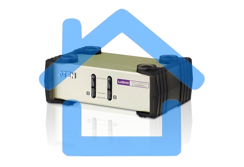 Переключатель ATEN KVM Switch CS82U-AT KVM-переключатель, VGA/SVGA+KBD+MOUSE, 1> 2 блока/порта/port PS2/USB, с KVM-шнурами PS2/USB 2х1.2м