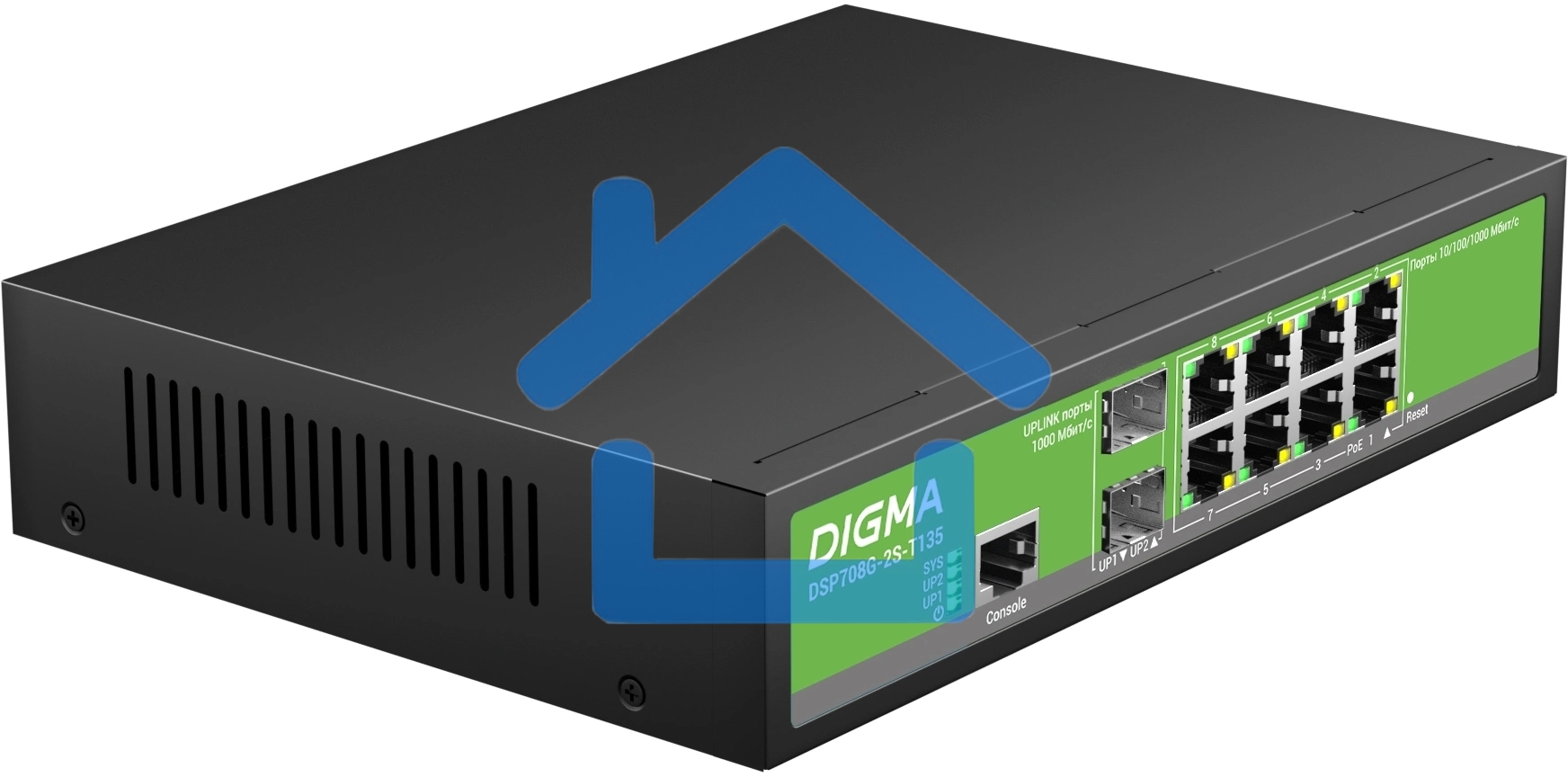 Коммутатор Digma DSP708G-2S-T135 (L2+) 8x1Гбит/с 2SFP 8PoE 8PoE+ 135W управляемый