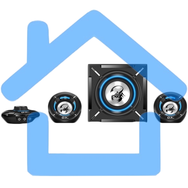 Компьютерные игровые колонки Genius SW-G2.1 1000, 100-240В,26Вт (Сабвуфер: 16Вт, Сателлиты: 5Втx2), мощные басы, синяя подстветка, блок управления громкос