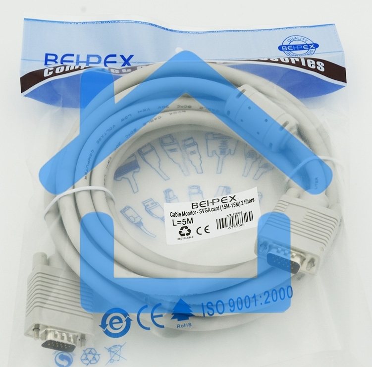 Кабель монитор - SVGA card (15M-15M) 2 filters 5m