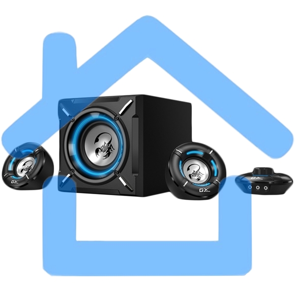 Компьютерные игровые колонки Genius SW-G2.1 1000, 100-240В,26Вт (Сабвуфер: 16Вт, Сателлиты: 5Втx2), мощные басы, синяя подстветка, блок управления громкос