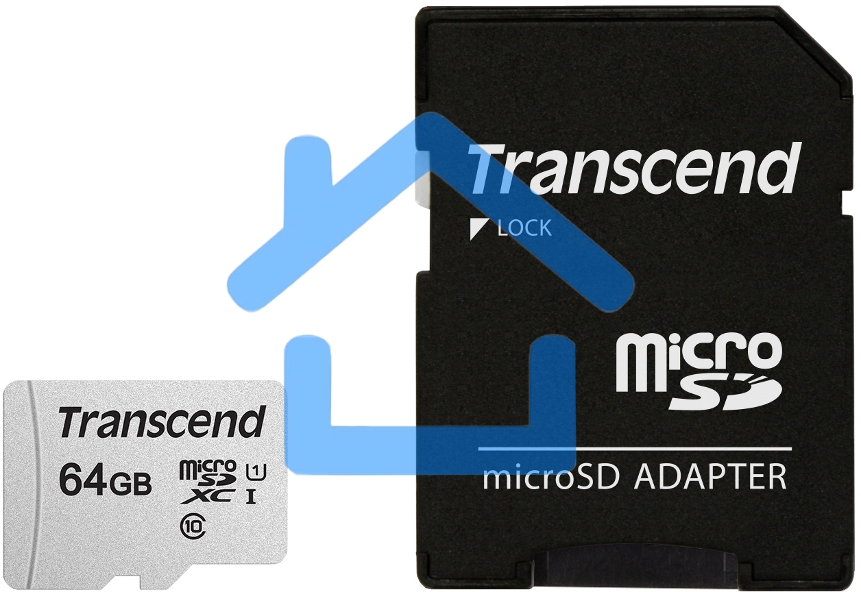 Флеш карта Micro SecureDigital 64Gb Transcend Class 10 TS64GUSD300S-A MicroSDXC Class 10 UHS-I, SD adapter