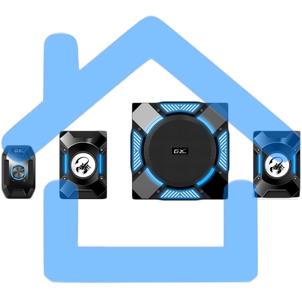 Акустическая система Genius SW-G2.1 1200, 100-240В,36Вт (Сабвуфер: 24Вт, Сателлиты: 6Втx2), мощные басы, синяя подстветка, блок управления, разъем