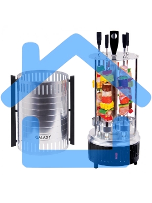 Электрошашлычница Galaxy Line GL 2610, серый, 1000 Вт, 5 шампуров из высококачественной нержавеющей стали, автоматическое вращение шампуров на 360°, долговечный керамический нагревательный элемент, защитный кожух из пищевого алюминия