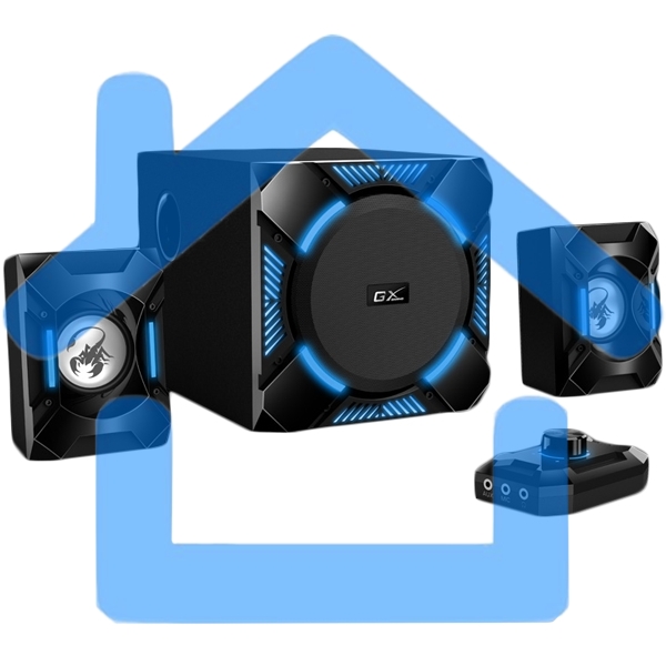 Акустическая система Genius SW-G2.1 1200, 100-240В,36Вт (Сабвуфер: 24Вт, Сателлиты: 6Втx2), мощные басы, синяя подстветка, блок управления, разъем