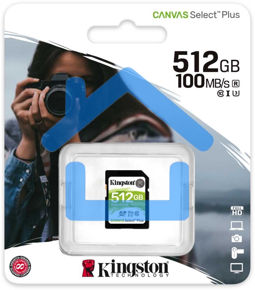 Флеш карта SDXC 512Gb Class10 Kingston SDS2/512GB Canvas Select Plus w/o adapter