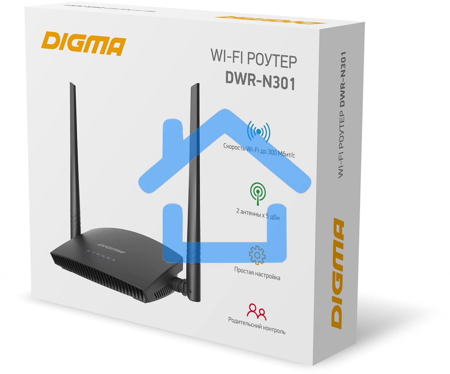Роутер беспроводной Digma DWR-N301 N300 10/100BASE-TX черный (упак.:1шт)
