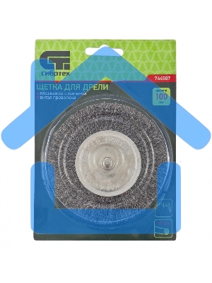 Щетка для дрели Сибртех 100 мм, плоская со шпилькой, витая проволока 0,3 мм 744507