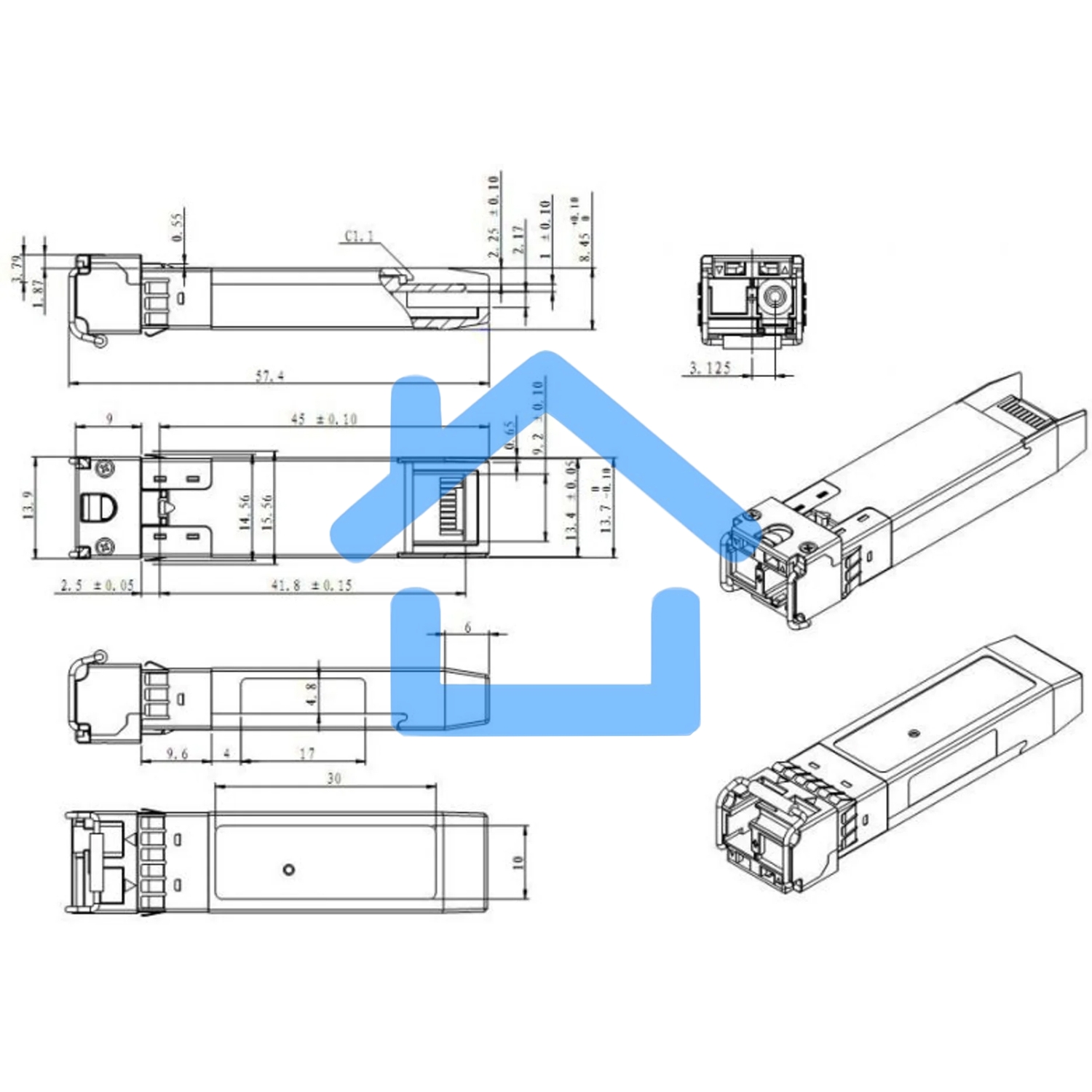 Модуль SNR SFP+ WDM, дальность до 20км (12dB), 1330нм