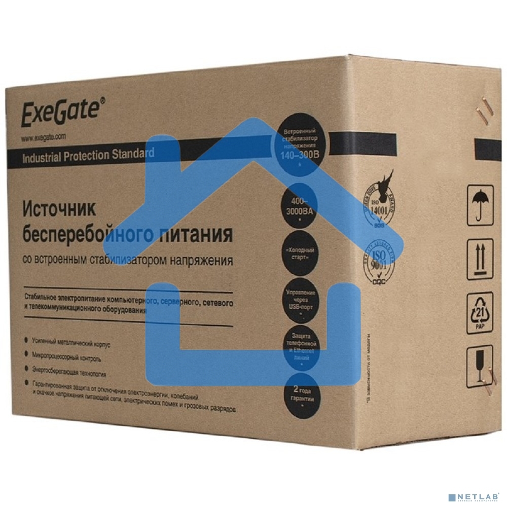 Источник бесперебойного питания ExeGate EP285478RUS Power Smart ULB-850.LCD.AVR.EURO.RJ.USB 850VA/480W, LCD, AVR, 2 евророзетки, RJ45/11, USB, черный